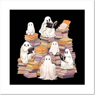 Ghost Reading Book Cute Teacher Halloween Ghost Book Lover Posters and Art